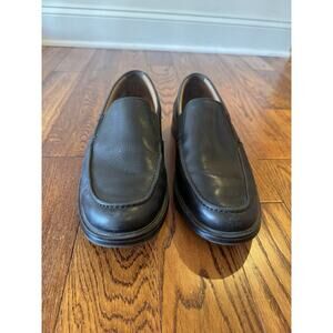 Clarks Unstructured Leather Loafers Mens 10.5 W Black Comfort Slip On EU 44